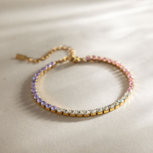 Bracelet Chaîne Simple En Acier Inoxydable Étanche Couleur Or Avec Zircon Pour Femme h5 Image3
