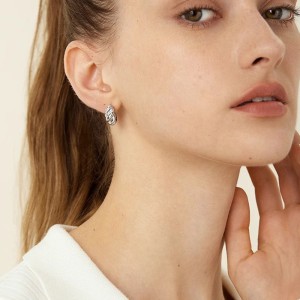Boucles D'Oreilles Créoles Pour Femmes Simple Series Classic Twist En Cuivre Plaqué Rhodium h5 Image3