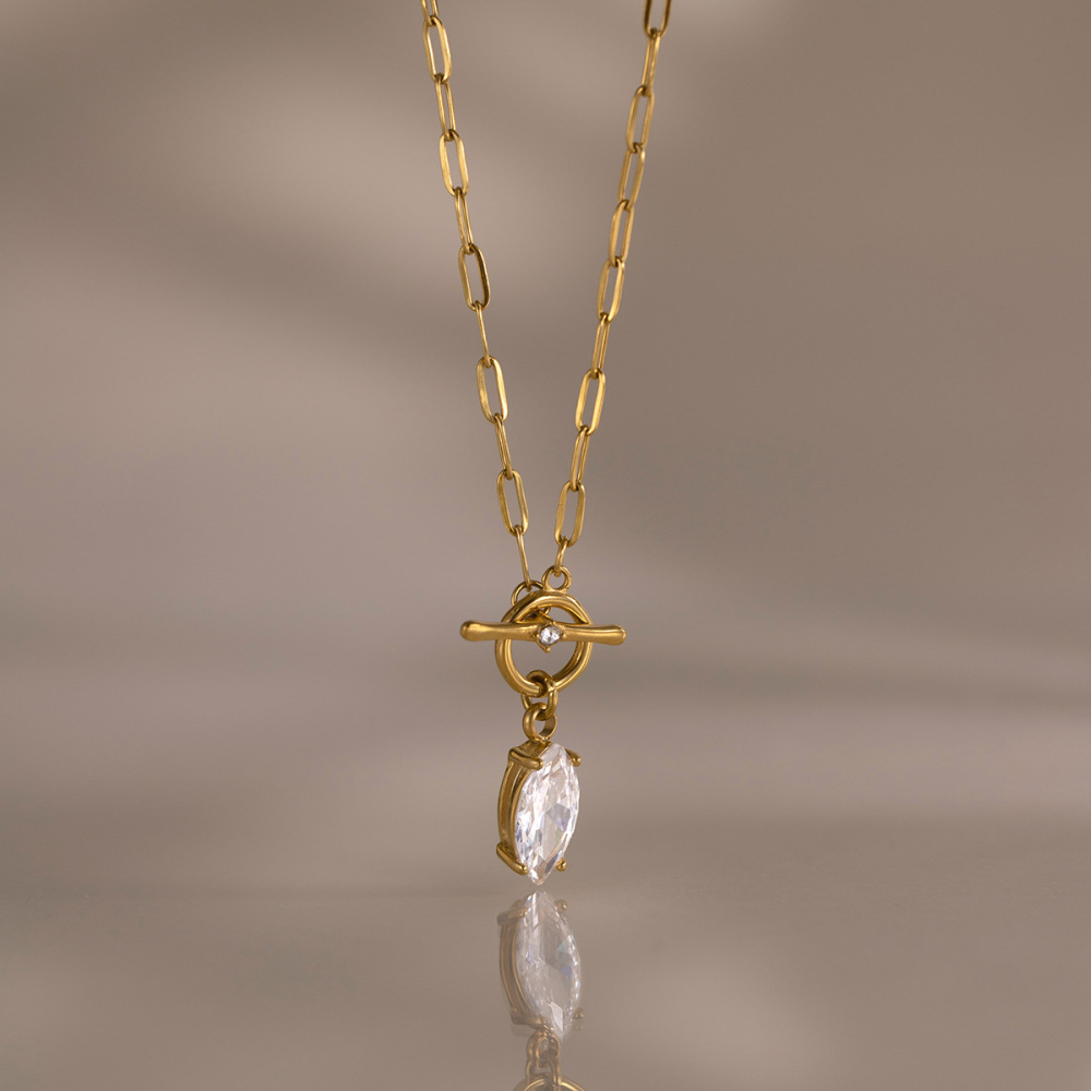 Colliers Pendentifs Pour Femmes En Acier Inoxydable, Étanches, Couleur Or, Avec Zircon Et Motif Goutte Simple h5Image3