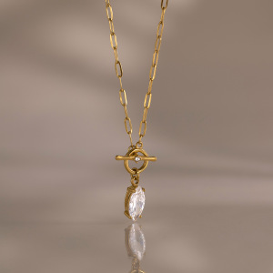 Colliers Pendentifs Pour Femmes En Acier Inoxydable, Étanches, Couleur Or, Avec Zircon Et Motif Goutte Simple h5 Image3