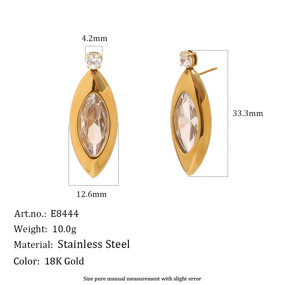 Boucles D'Oreilles Puces Pour Femmes, En Acier Inoxydable, Étanches, Couleur Or, Avec Zircon, Forme Goutte Simple