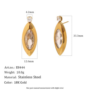 Boucles D'Oreilles Puces Pour Femmes, En Acier Inoxydable, Étanches, Couleur Or, Avec Zircon, Forme Goutte Simple h5
