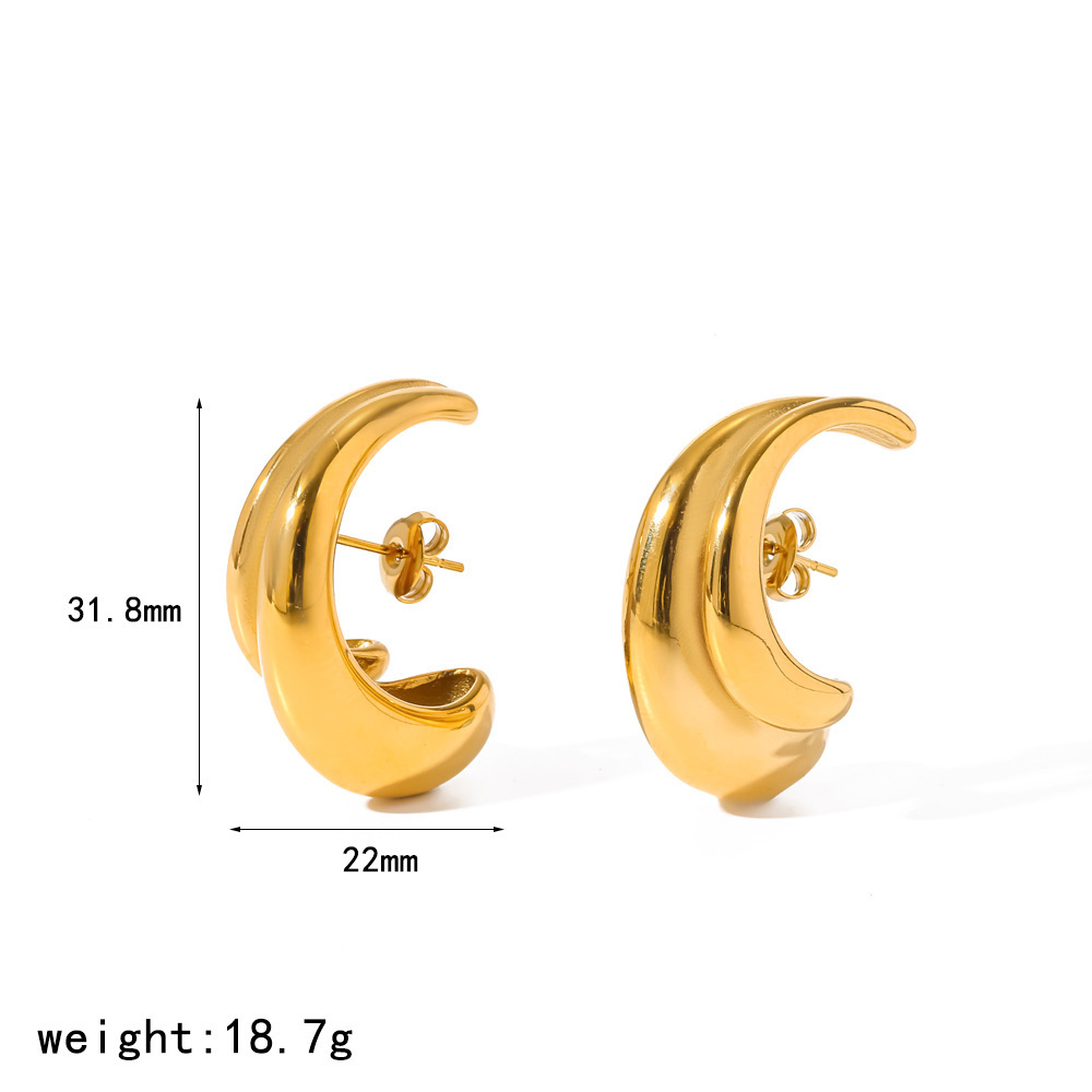 Boucles D'Oreilles Puces Pour Femmes, En Acier Inoxydable, Étanches, Couleur Or, Forme Simple En C 