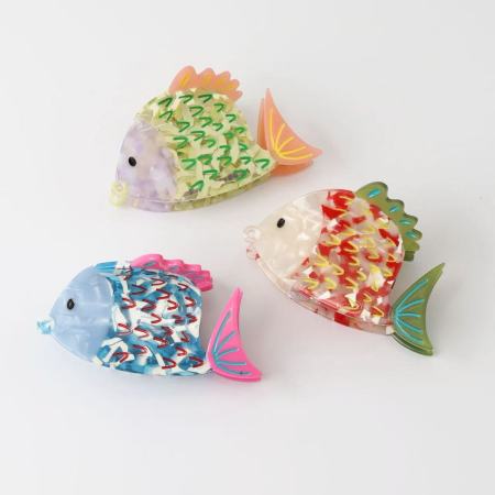 Griffes à cheveux en acétate, style océanique mignon et coloré, motif poissons dégradés, série simple 2