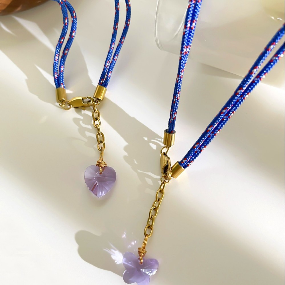Colliers Pendentifs Pour Femmes En Corde Tressée Couleur Or Avec Cœur Glacé Image3