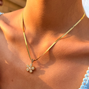Collier Pendentif Femme Simple Et Anti-Stress En Acier Inoxydable, Couleur Or, Orné D'Un Zircon Et Orné D'Une Fleur. h5 Image5