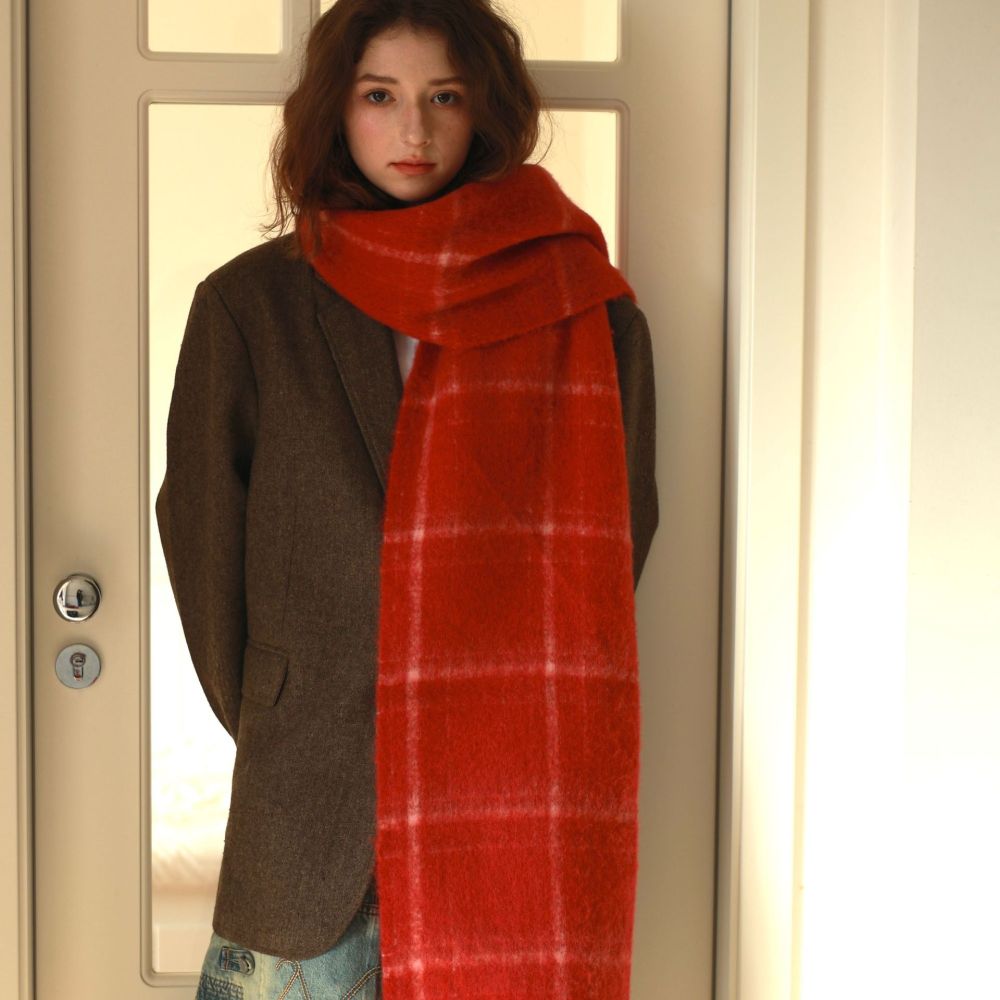 Écharpes D'Hiver En Laine Et Polyester À Carreaux Unis Et À Franges, Collection Simple Series 