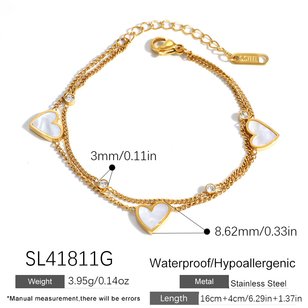 Ensembles De Bracelets Pour Femmes Simple Series Elegant Heart Chain En Acier Inoxydable Étanche Couleur Or