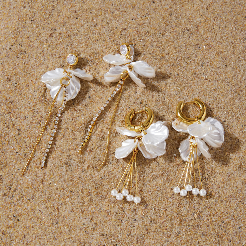 Boucles D'Oreilles Pendantes Pour Femme, Élégantes, À Pompon Fleuri, En Acier Inoxydable Étanche, Couleur Or, Collection Romantique h5Image4