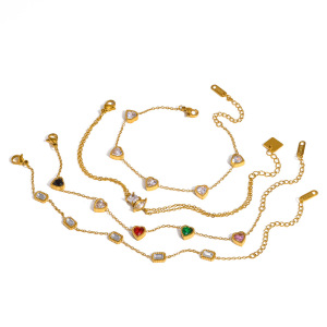 Bracelet Chaîne Femme En Acier Inoxydable Étanche Couleur Or Avec Strass En Forme De Cœur h5 Image4