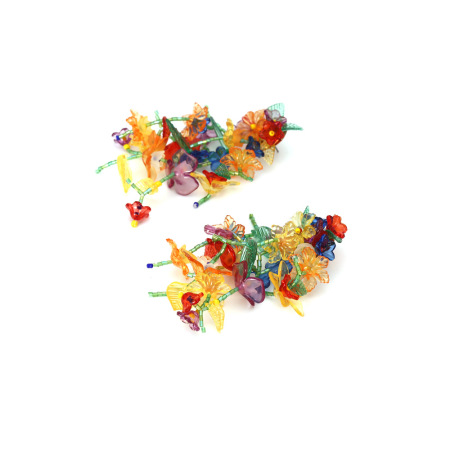 Boucles d'oreilles puces en résine à pompon et fleurs douces, collection romantique 2