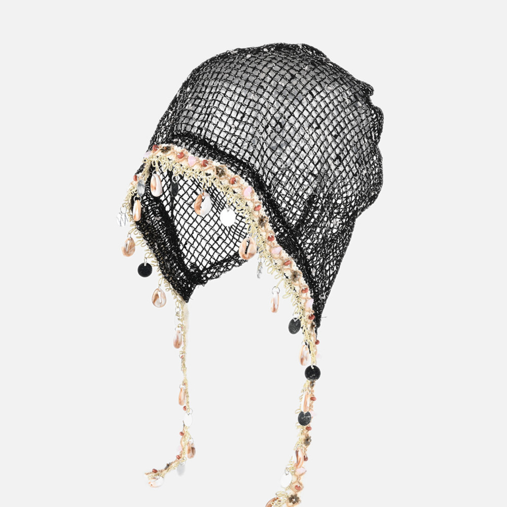 Chapeau À Cache-Oreilles Pour Femme, Style Océanique, À Pompons, En Polyester Tissé Ajouré, Collection Ethnique 