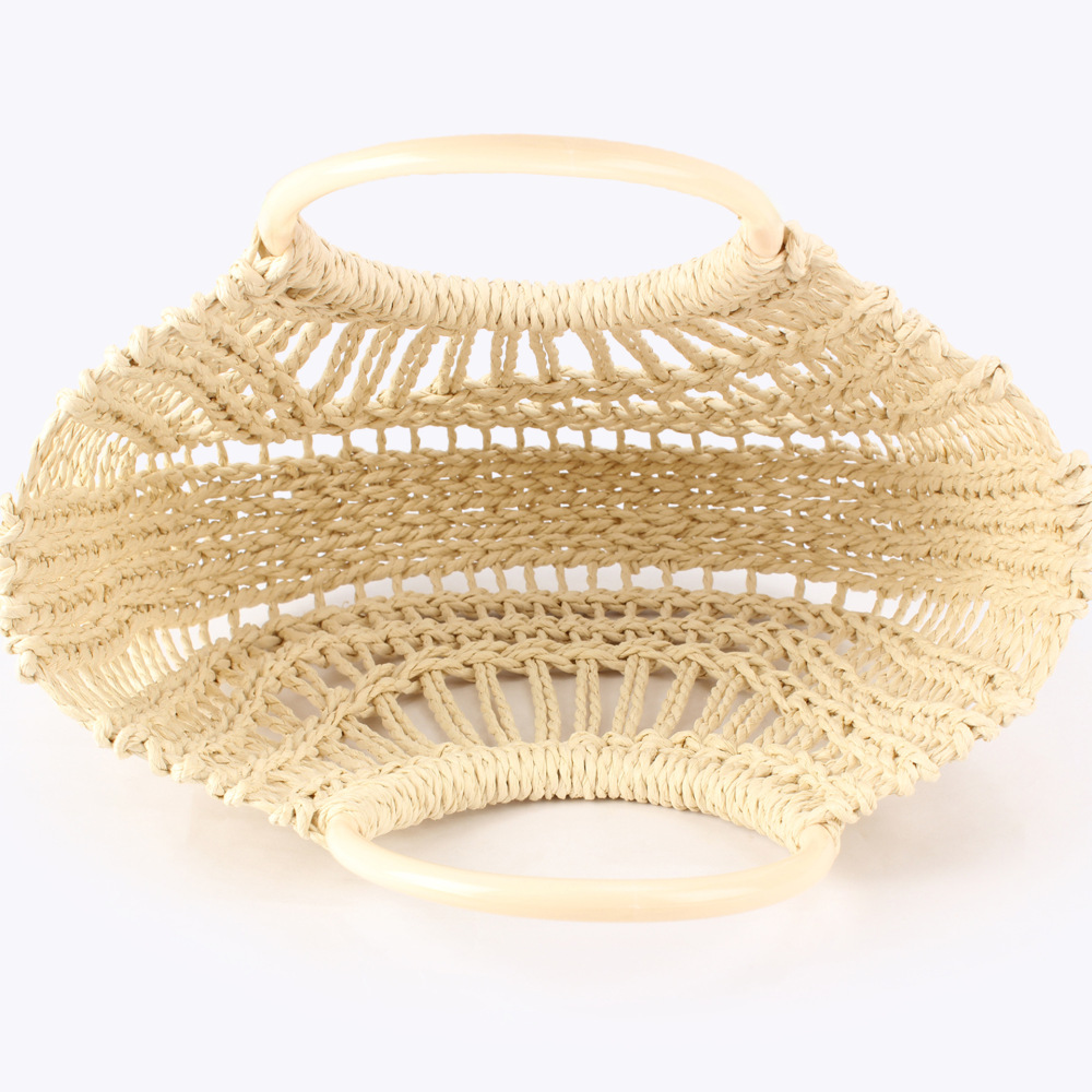 Sac Carré Pour Femme En Raphia Tissé Ajouré, Couleur Unie, Style Vacances h5Image5