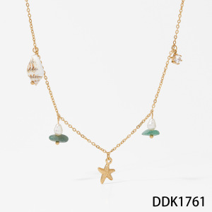 Colliers Pendentifs Pour Femmes En Acier Inoxydable, Couleur Or, Avec Étoile De Mer, Pierre Naturelle Et Coquillage En Zircon, Style Océanique h5 