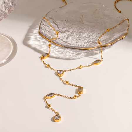 Colliers pendentifs élégants en forme de goutte, en acier inoxydable étanche, couleur or et zircon, pour femmes