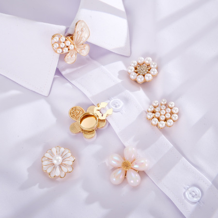 Boutons de manchette Simple Series Daily Flower en alliage et perles artificielles 2