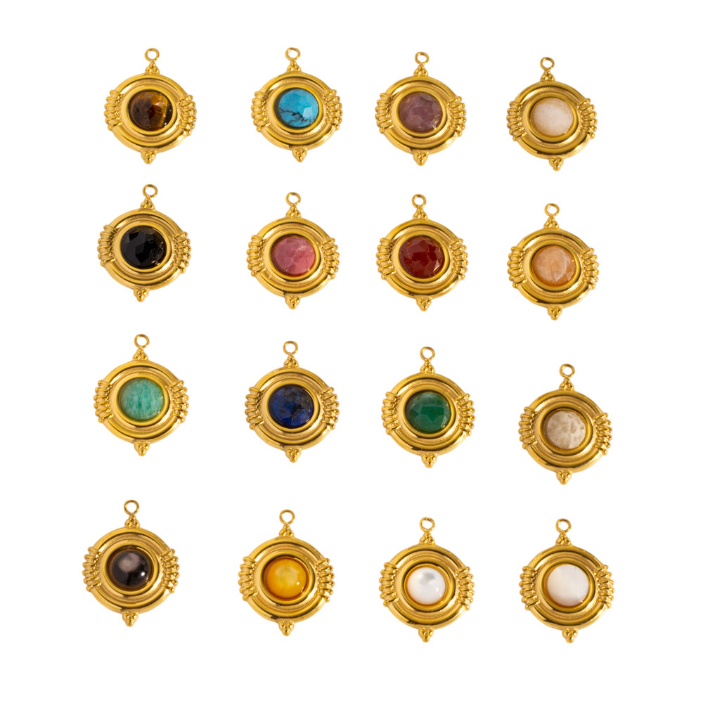 Pendentifs Ronds En Acier Inoxydable, Étanches, Couleur Or, Avec Pierre Naturelle, Pour Femmes, Collection Classique À Faire Soi-Même h5Image4