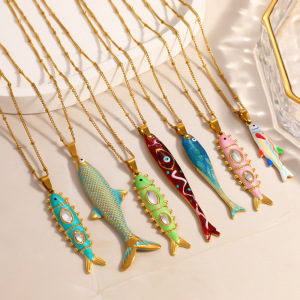 Colliers Pendentifs Romantiques Pour Femmes, En Acier Inoxydable, Couleur Or, Avec Pendentif Poisson Mignon En Forme De Chaîne. h5 Image2