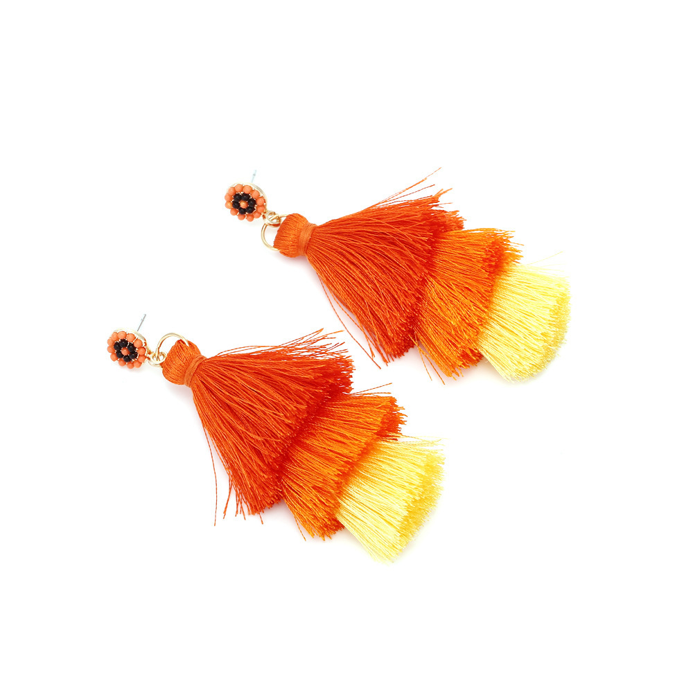 Boucles D'Oreilles Pendantes Pour Femmes, Collection Ethnique, Avec Pompons Et Fils. Image3
