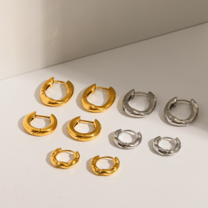 Boucles D'Oreilles Créoles Simples En Acier Inoxydable Imperméable Couleur Or Pour Femmes h5 Image2