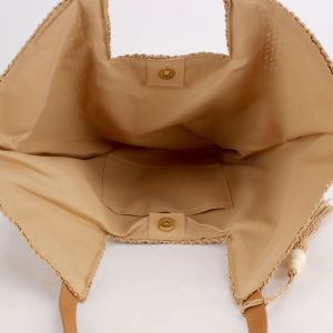 Sac Carré Femme En Raphia Tissé Uni À Pompons, Style Vacances h5 Image4