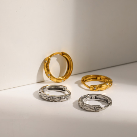 Boucles d'oreilles créoles pour femmes en acier inoxydable étanche, couleur or, ornées de strass