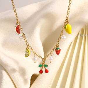 Colliers Pendentifs Pour Femmes, Collection Romantique, Motif Cœur Et Fruit, En Acier Inoxydable Étanche, Couleur Or h5 Image2