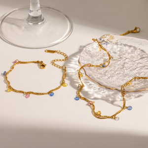 Ensembles De Colliers Pour Femmes En Acier Inoxydable Étanche, Couleur Or, Ornés De Strass h5 Image2