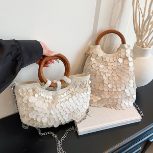 Sac Demi-Lune Pour Femme, Style Soirée, Tissé À Sequins, Uni, Perles, Coquillages. h5 Image5