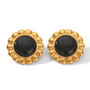 Boucles D'Oreilles Puces Pour Femmes, Style Simple Et Quotidien, En Acier Inoxydable, Étanches, Couleur Or, Ornées De Fleurs Et De Pierres Naturelles. h5