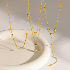 Colliers Pendentifs Pour Femmes En Acier Inoxydable, Couleur Or, En Forme De Goutte Simple, Étanches, Avec Zircon. h5 Image2