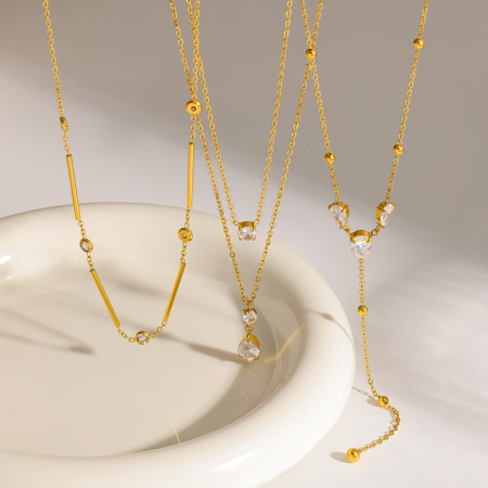 Colliers Pendentifs Pour Femmes En Acier Inoxydable, Couleur Or, En Forme De Goutte Simple, Étanches, Avec Zircon. 2