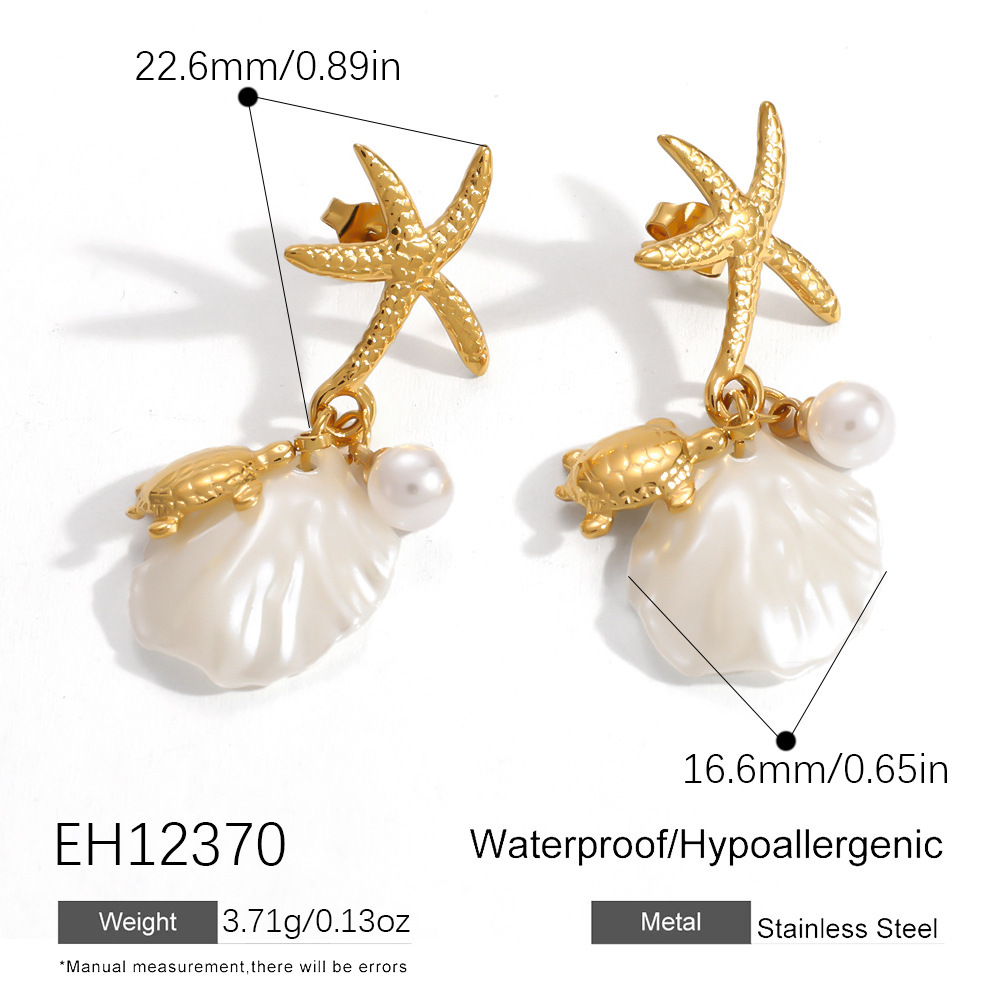 Boucles D'Oreilles Pendantes Pour Femme, Style Océan Romantique, En Acier Inoxydable, Couleur Or, Motif Étoile De Mer, Collection Vacances. 