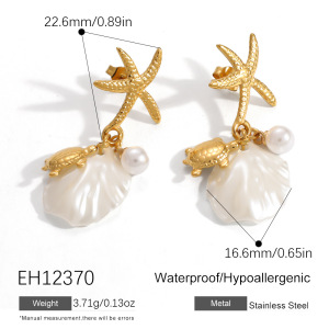 Boucles D'Oreilles Pendantes Pour Femme, Style Océan Romantique, En Acier Inoxydable, Couleur Or, Motif Étoile De Mer, Collection Vacances. h5 