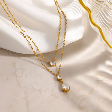 Colliers pendentifs pour femmes, série luxueuse, élégants, en forme de goutte, en acier inoxydable étanche, couleur or, avec zircon. 2