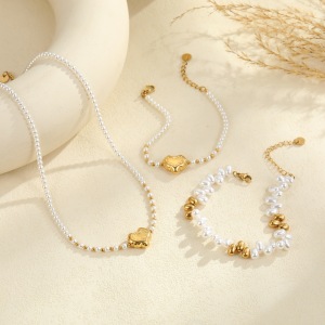 Ensembles De Bijoux Pour Femmes Simple Series Daily Heart En Acier Inoxydable Étanche Couleur Or h5 Image2