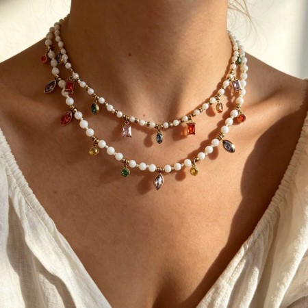 Colliers de perles pour femmes, collection rétro luxueuse, ornés de pierres naturelles et de zircon.