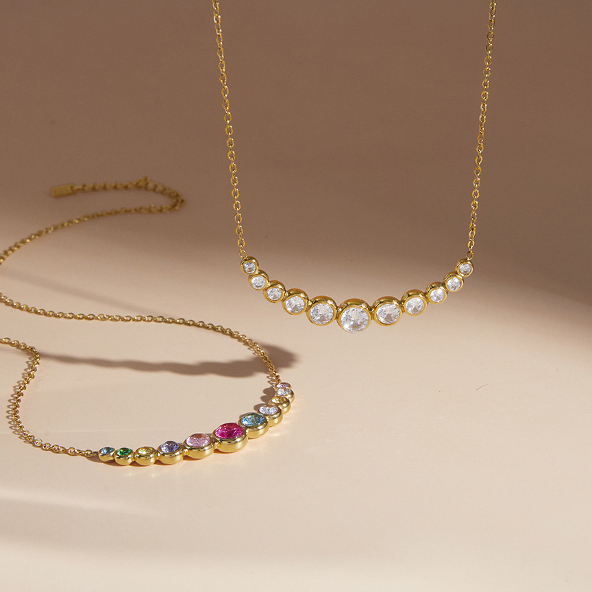 Colliers Pendentifs Pour Femmes, Luxueux, Rétro, Patchwork, Cercle, Acier Inoxydable, Couleur Or, Zircon, Étanches Image4