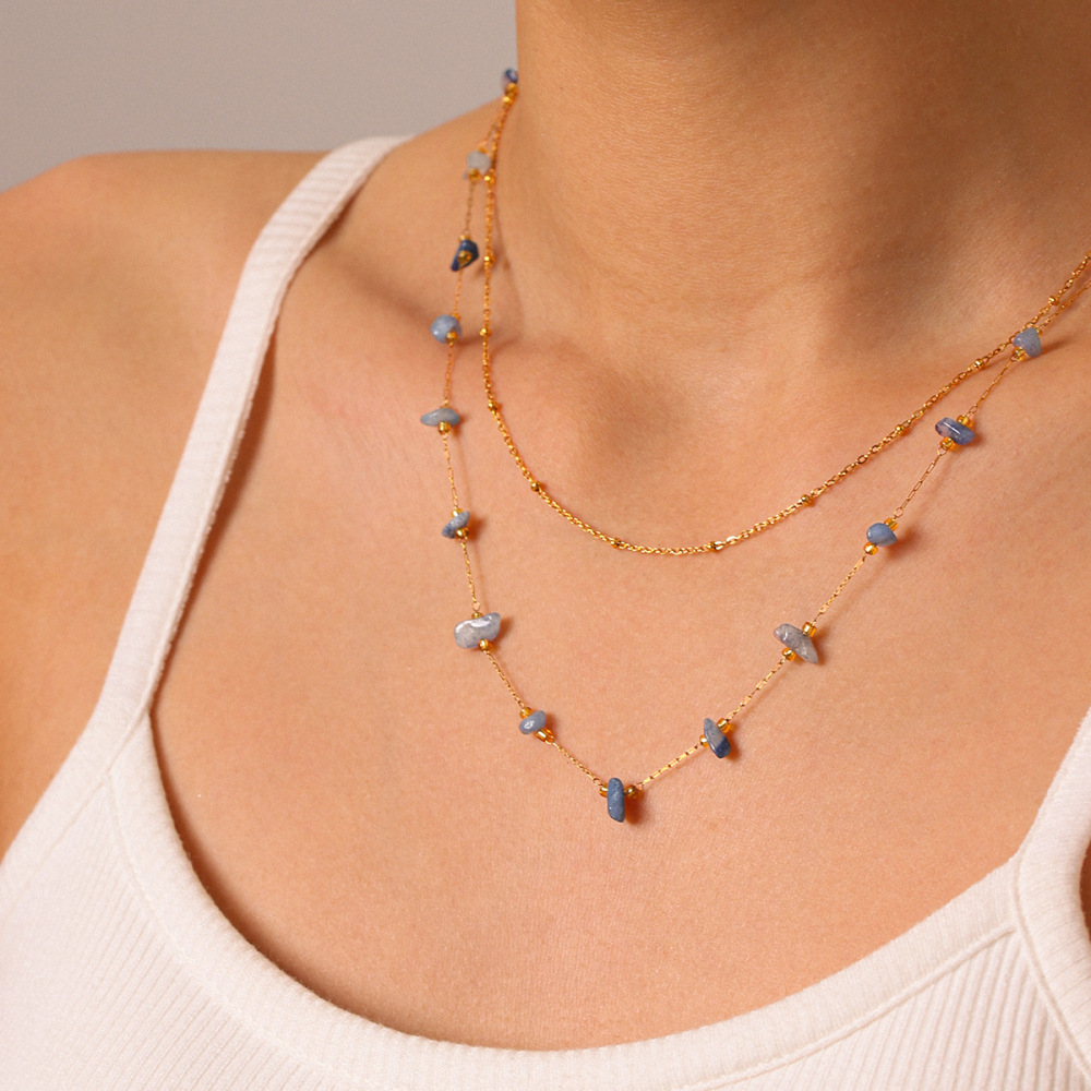 Colliers De Perles Pour Femmes, Collection Simple Series Daily Chain, En Acier Inoxydable, Couleur Or, Étanches, Avec Pierres Naturelles. Image5