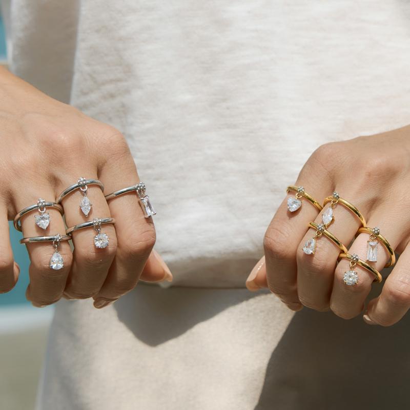 Bagues Pour Femmes En Acier Inoxydable Doré, Forme Géométrique, Étanches, Serties De Zircon. Image4