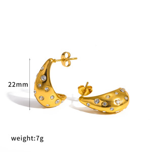 Boucles D'Oreilles Puces Élégantes En Acier Inoxydable, Imperméables, Couleur Or, Ornées De Strass, En Forme De Goutte. h5