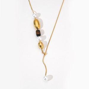 Colliers De Perles Rétro Pour Femmes, En Acier Inoxydable, Imperméables, Couleur Or, Avec Pierres Naturelles Et Perles. h5 Image3
