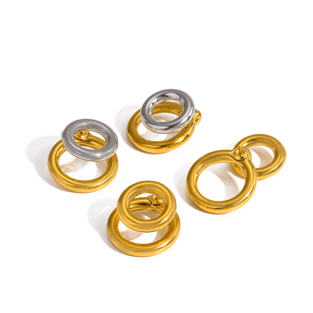 Boucles D'Oreilles Puces Pour Femmes, Forme Créole Simple, En Acier Inoxydable, Étanches, Couleur Or Image4