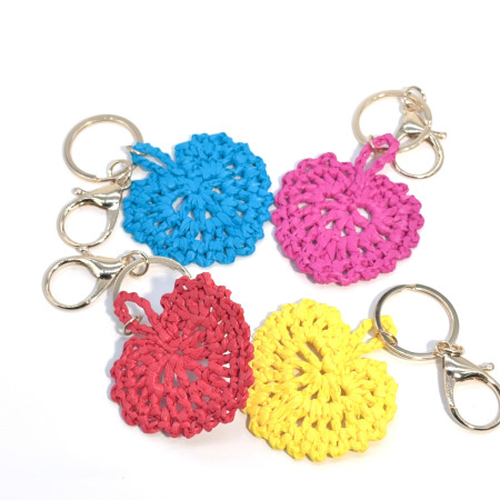 Porte-clés en raphia tressé ajouré, couleur unie, motif cœur de vacances, collection Simple Series 2