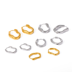 Boucles D'Oreilles Créoles Pour Femmes, En Acier Inoxydable, Imperméables, De Forme Simple Et Irrégulière, Couleur Or h5 Image4