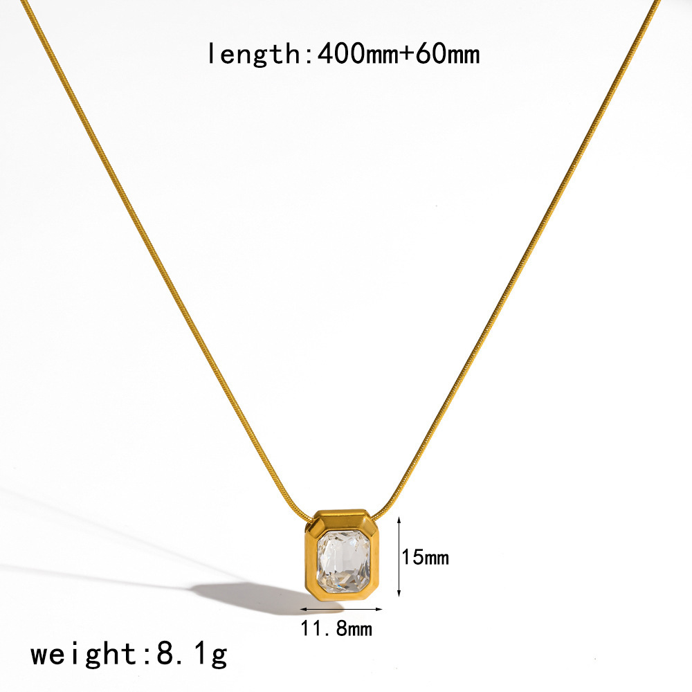Ensemble De Colliers Pour Femmes En Acier Inoxydable Imperméable, Forme Géométrique Rectangulaire Simple, Couleur Or, Avec Zircon.