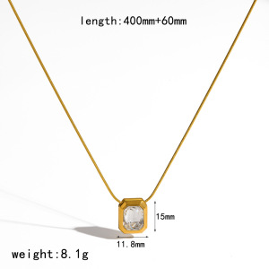 Ensemble De Colliers Pour Femmes En Acier Inoxydable Imperméable, Forme Géométrique Rectangulaire Simple, Couleur Or, Avec Zircon. h5