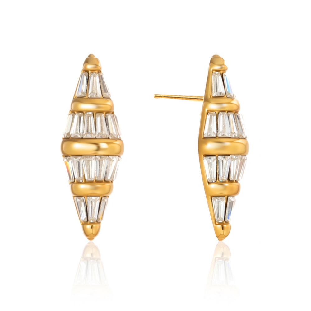 Boucles D'Oreilles Puces Pour Femmes En Acier Inoxydable De Forme Irrégulière, Étanches, Couleur Or Et Zircon. Image3