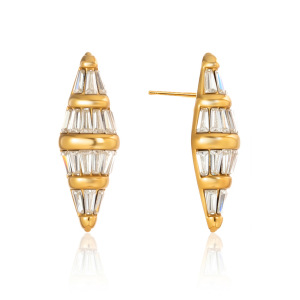 Boucles D'Oreilles Puces Pour Femmes En Acier Inoxydable De Forme Irrégulière, Étanches, Couleur Or Et Zircon. h5 Image3