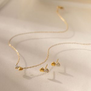 Ensembles De Colliers Pour Femmes En Acier Inoxydable Imperméable, Couleur Or, Avec Strass Et Motif Cœur Simple h5 Image2